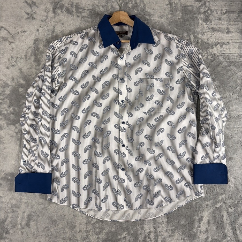 Henri Picard Dress Shirt Mens 16.5 Paisley Spread Collar French Cuff Long Sleeve